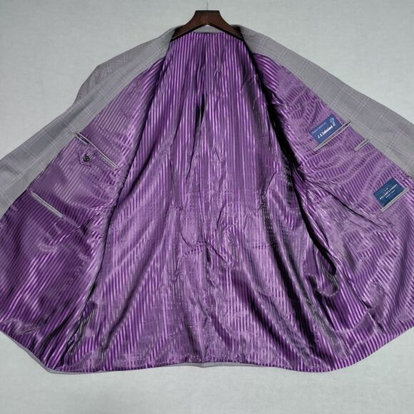 Holland & Sherry Savile Row Gray Purple Plaid Men’s 58S Blazer Jacket Sport Coat - Picture 5 of 16